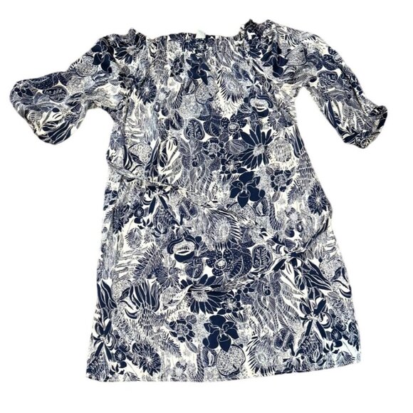 (5 for $25) h&m Navy Garden Trapeze Dress with Belt size 0 - Picture 7 of 8